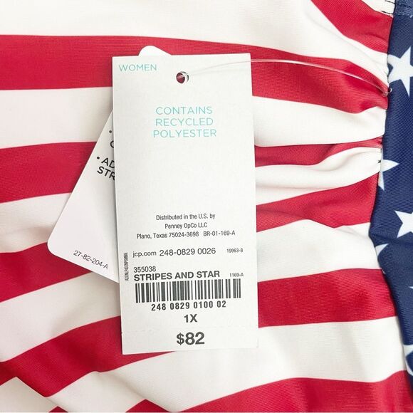 NWT Outdoor Oasis Size 1X One Piece Swimsuit Stars & Stripes USA Flag July 4th - Picture 12 of 15